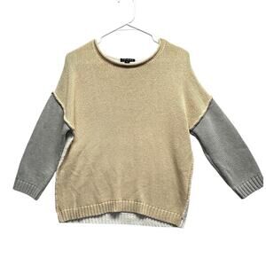 Tribal Women Colorblock Sweater Cream‎ Grey Petite Small Resort Beach Oversized